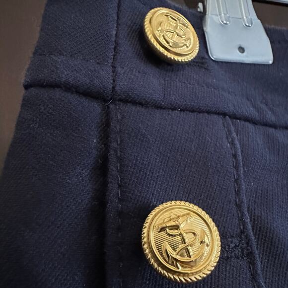 J.Crew | Navy Blue Twill Nautical Mini Skirt with Gold Anchor Buttons Size.8 - Picture 2 of 4